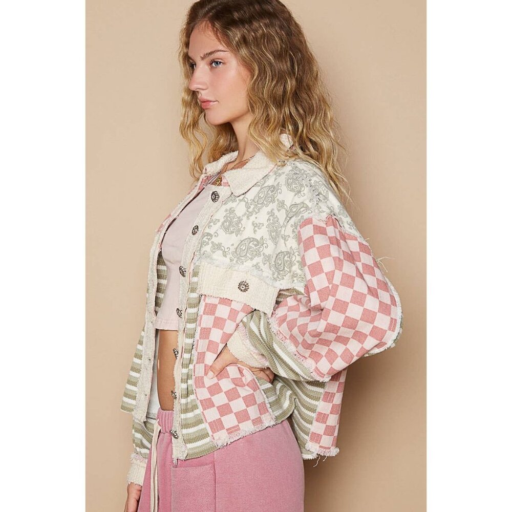 POL Patchwork Pink, Cream & Green Button-Up Jacket - Picture 6 of 6